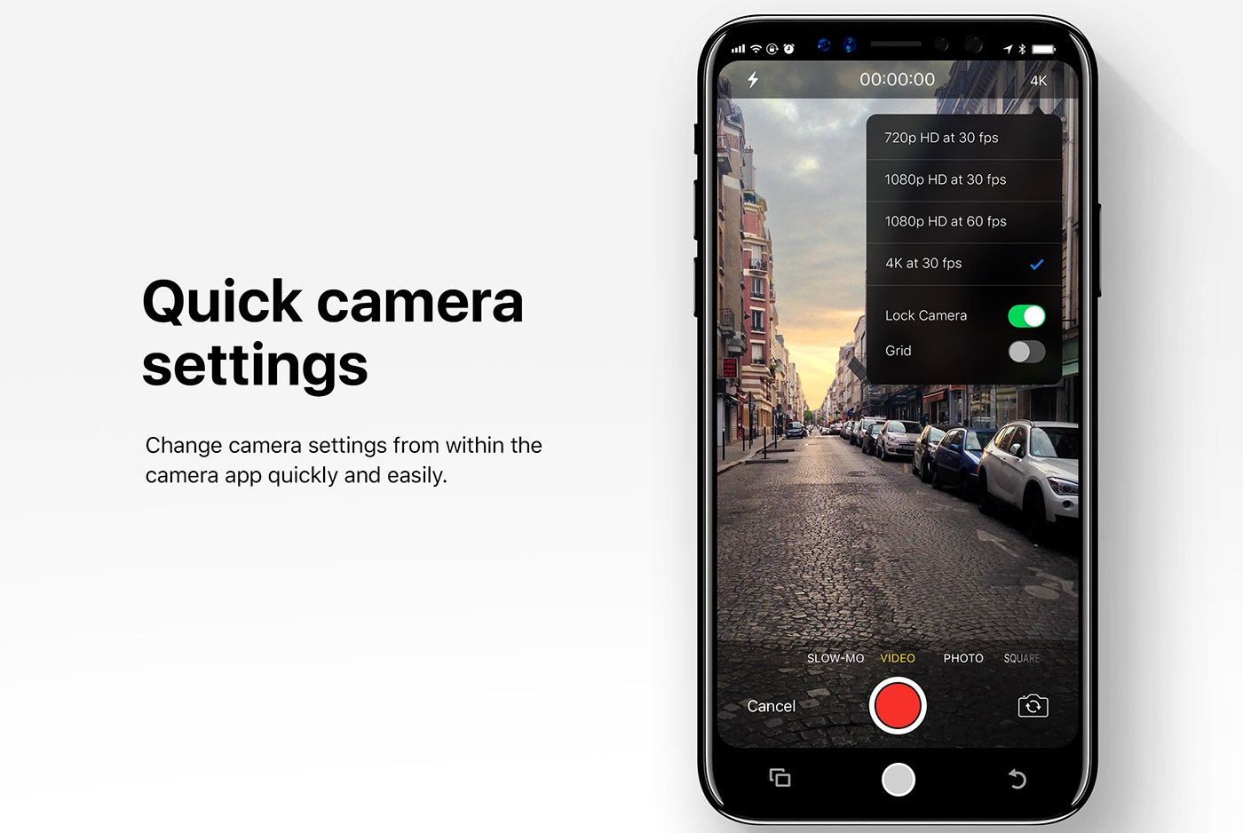 Single swipe camera setting in iOS 12