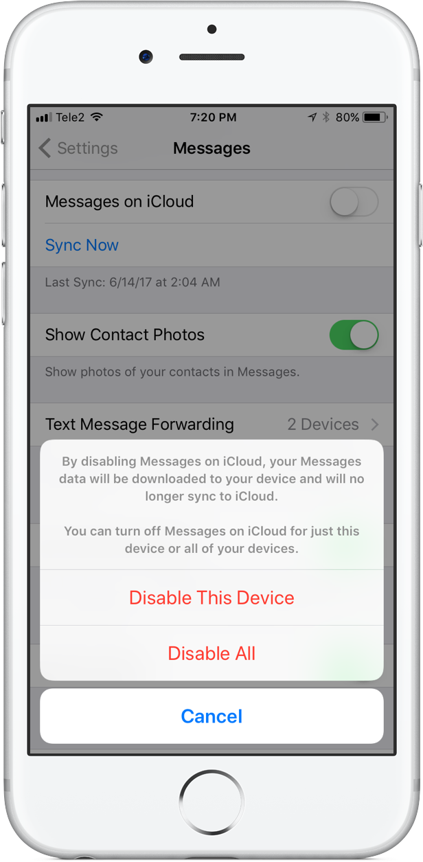 Apple Messages iCloud sync disable