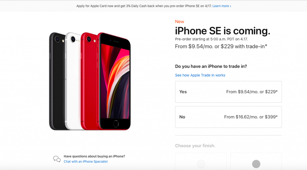 Price of iPhone SE 2020